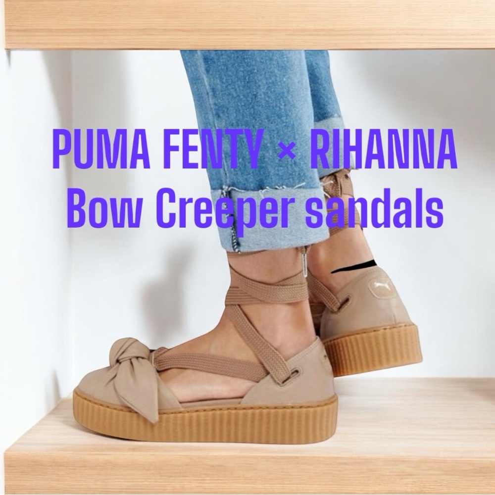 PUMA Fenty x Rihanna Tan Bow Creeper Sandals sz 9 NWOT